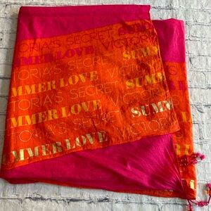 VICTORIA’S SECRET ORANGE/PINK/METALLIC GOLD WITH BEADS SCARF ONE SIZE COTTON